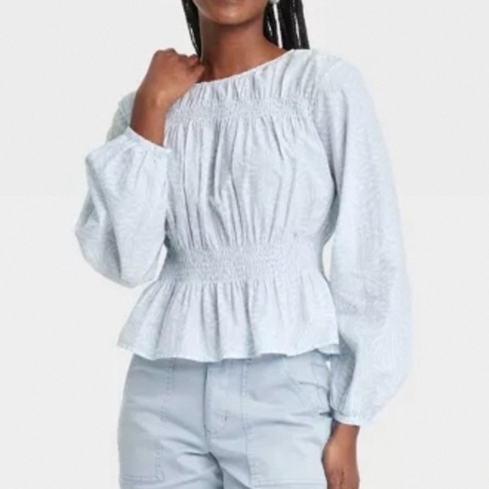 Women's Light Blue Smocked Top